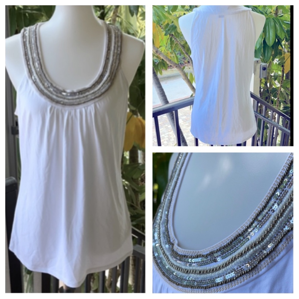 🌿WHBM Brilliant Pearl & Silver Bead Dazzle Top NEW